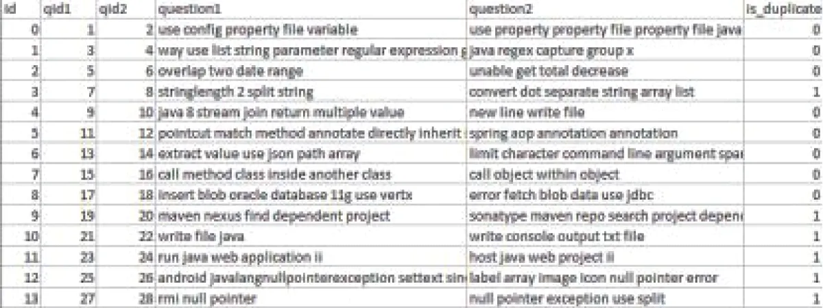 Initial rows of Stackoverflow dataset.