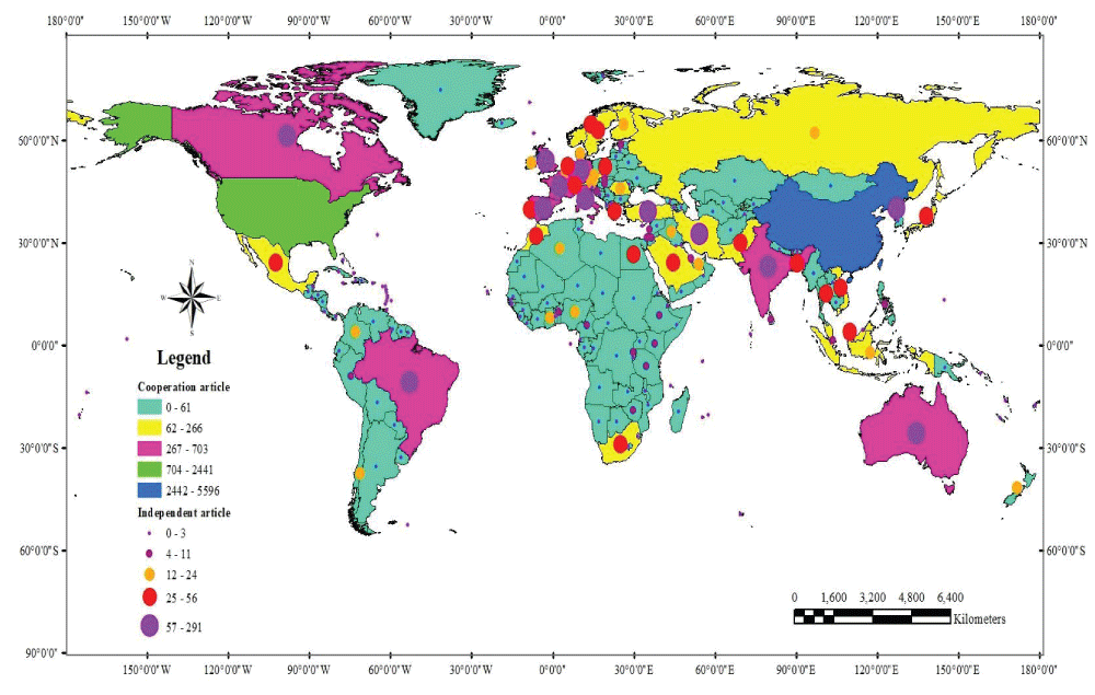 Distribution of scientific productivity in the Internet of Things in the world.
